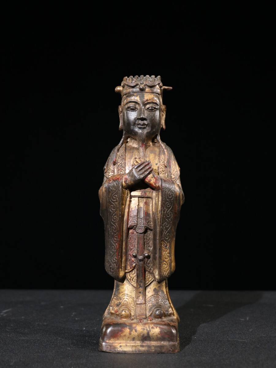 *珍品旧蔵* 清 銅泥金佛像 【天官】 神像 諸葛神侯 諸葛亮站像 中国美術 仏教美術 銅製 骨董品 仏像 置物 唐物 古賞物 中国古玩 ZK0108拍卖