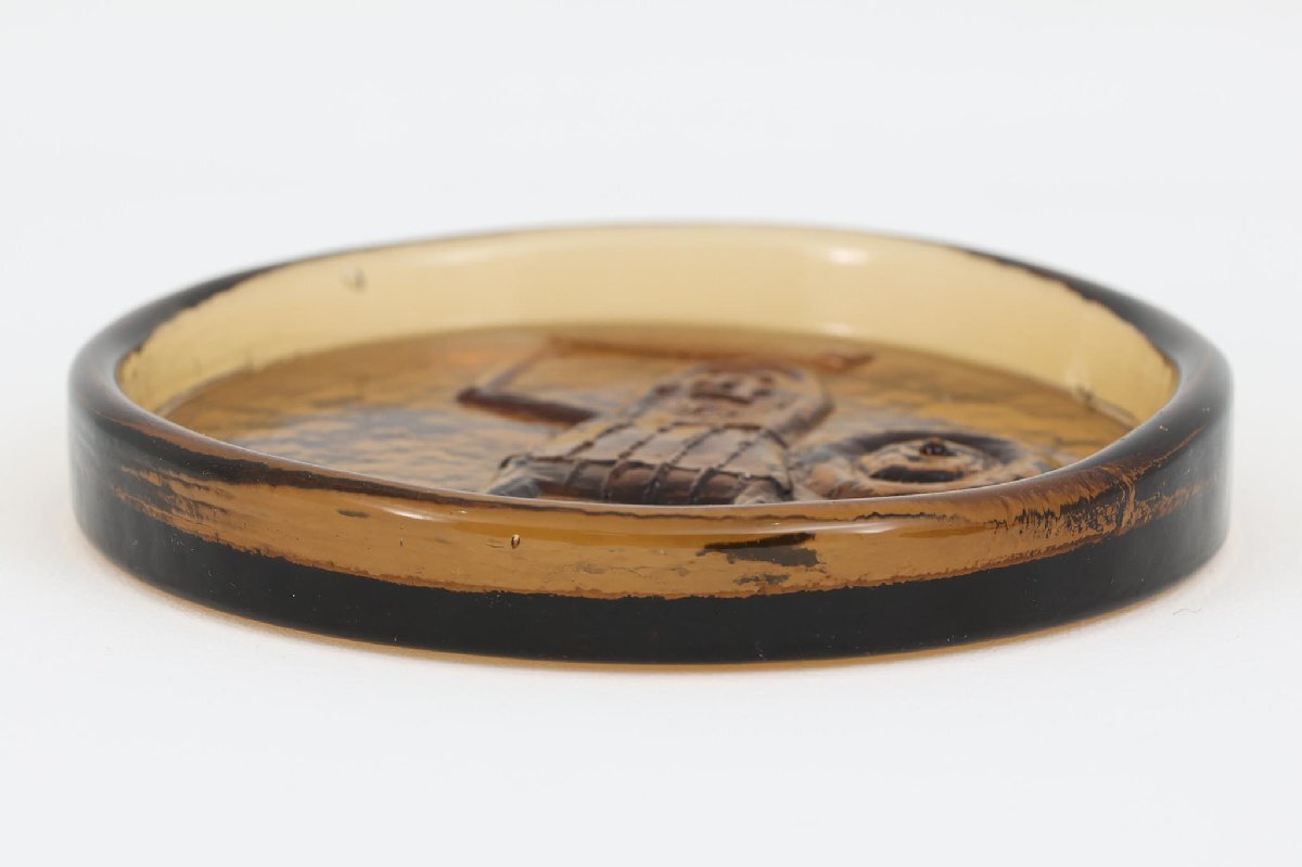 Plus Glashytta 大きなガラストレイ 直径17cm アンバー ■北欧雑貨 ビンテージ雑貨 アンティーク品 小物入れ■拍卖