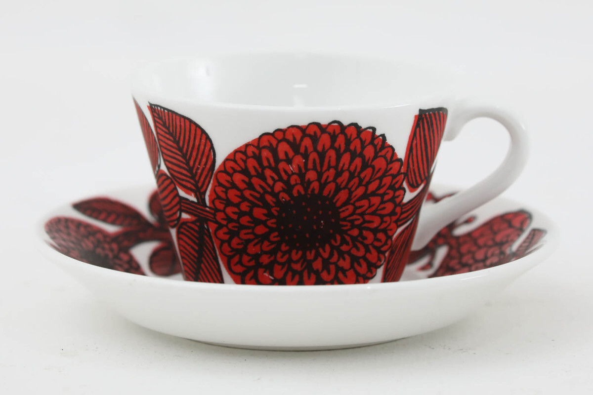 Stig Lindberg スティグリンドベリ Aster アスター 赤 レッド コーヒーカップソーサー■北欧雑貨 ビンテージ■拍卖