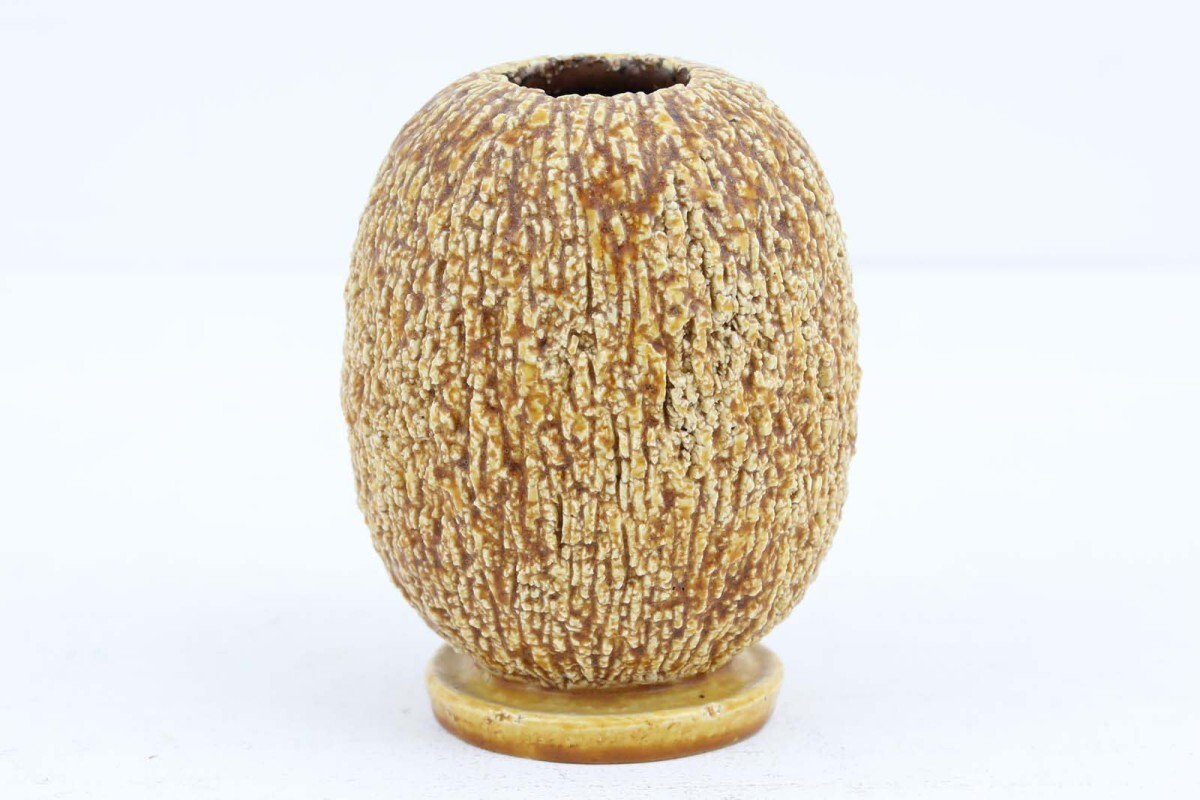 名品 Gunnar Nylund グンナーニールンド CHAMOTTE フラワーベース イエロー■北欧雑貨 ビンテージ雑貨 ア■拍卖