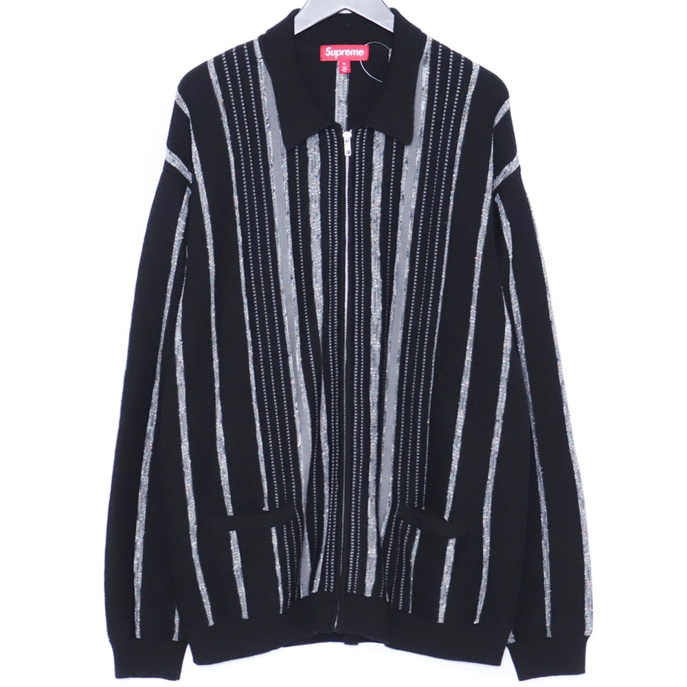 SUPREME Speckle Stripe Zip Up Cardigan XLサイズ ブラック シュプリーム カーディガン スペックルストライプジップアップ 24fw aw拍卖