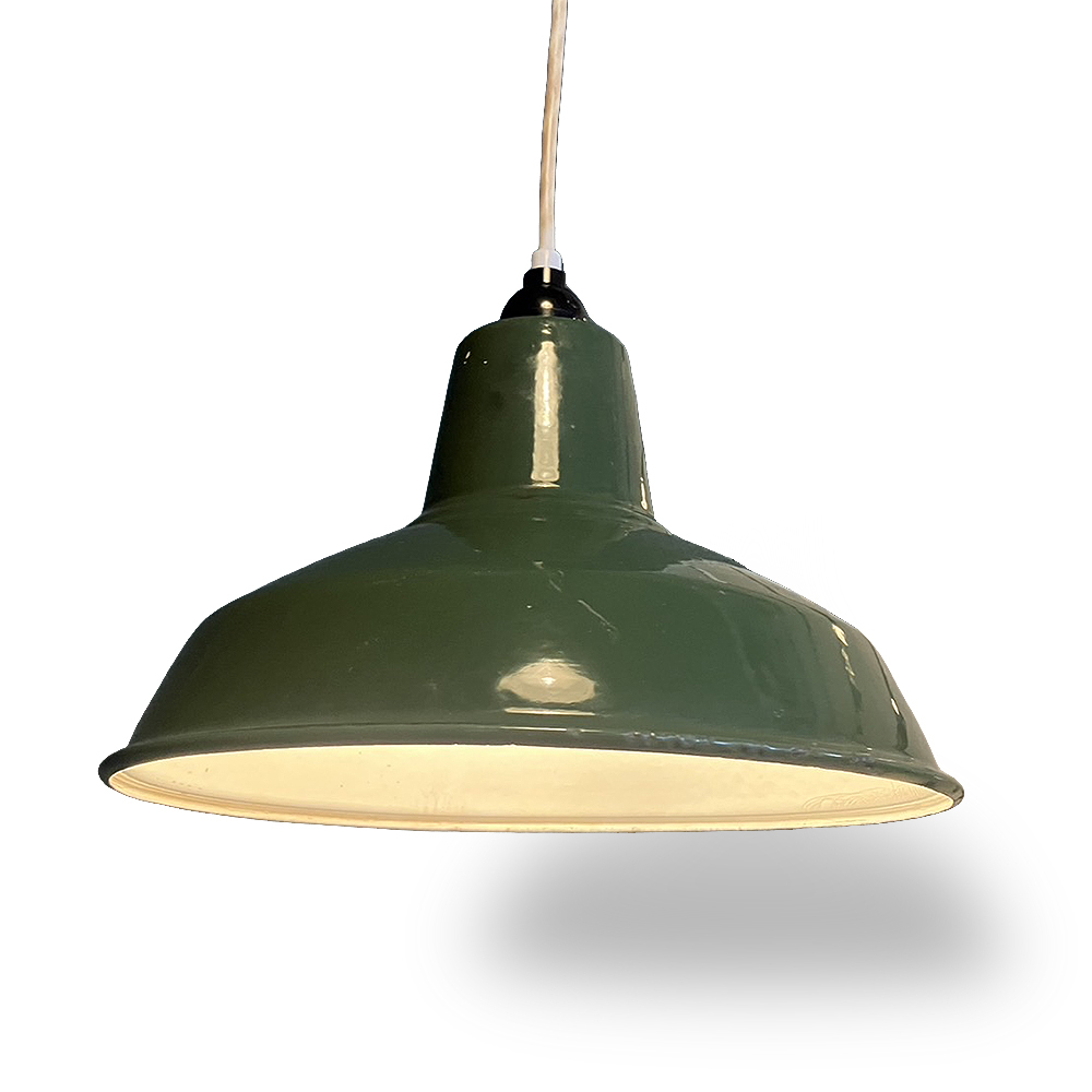 【ヴィンテージ UK グリーンホーローシェード インダストリアルライト(D)】検:モダン英国ビンテージペンダントライト天吊り照明工業系拍卖