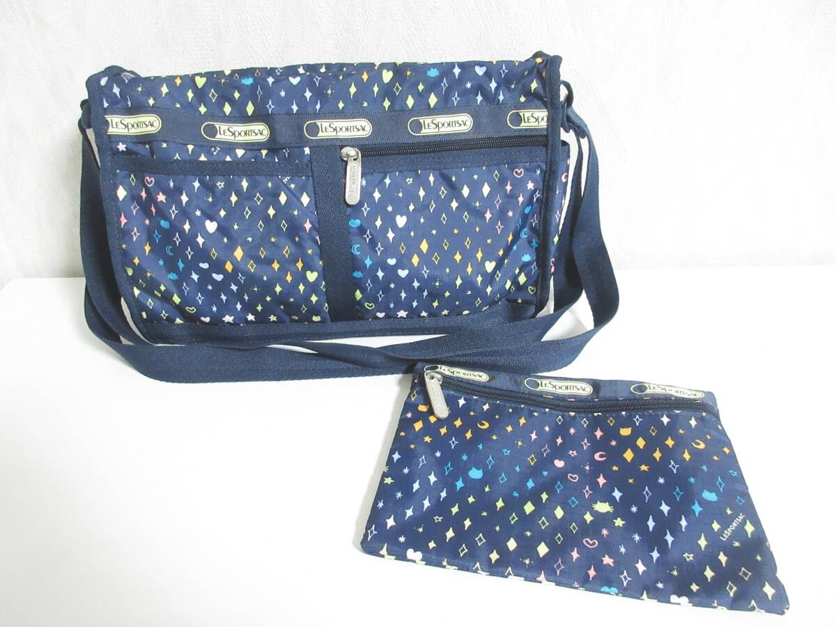 レスポートサック LeSportsac ポーチ付き ショルダーバッグ ネイビー 紺 北7301拍卖