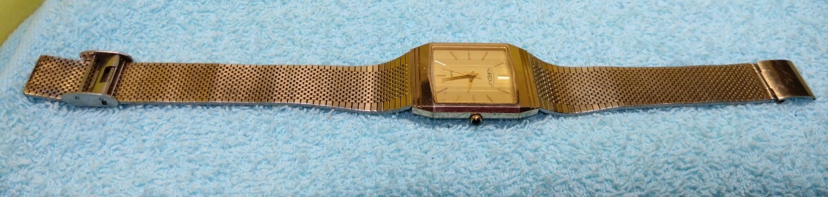 稼働品 AUREOLE 311528 メンズ 腕時計 スクエア クォーツ アナログ 3針 文字盤 ゴールド ベルト ゴールド USED品拍卖