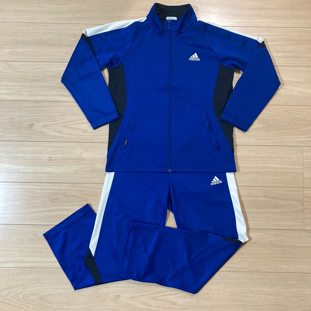 adidas アディダス CLIMALITE ジャージ ジップアップ 上下セット セットアップ サイズ150 青 黒拍卖
