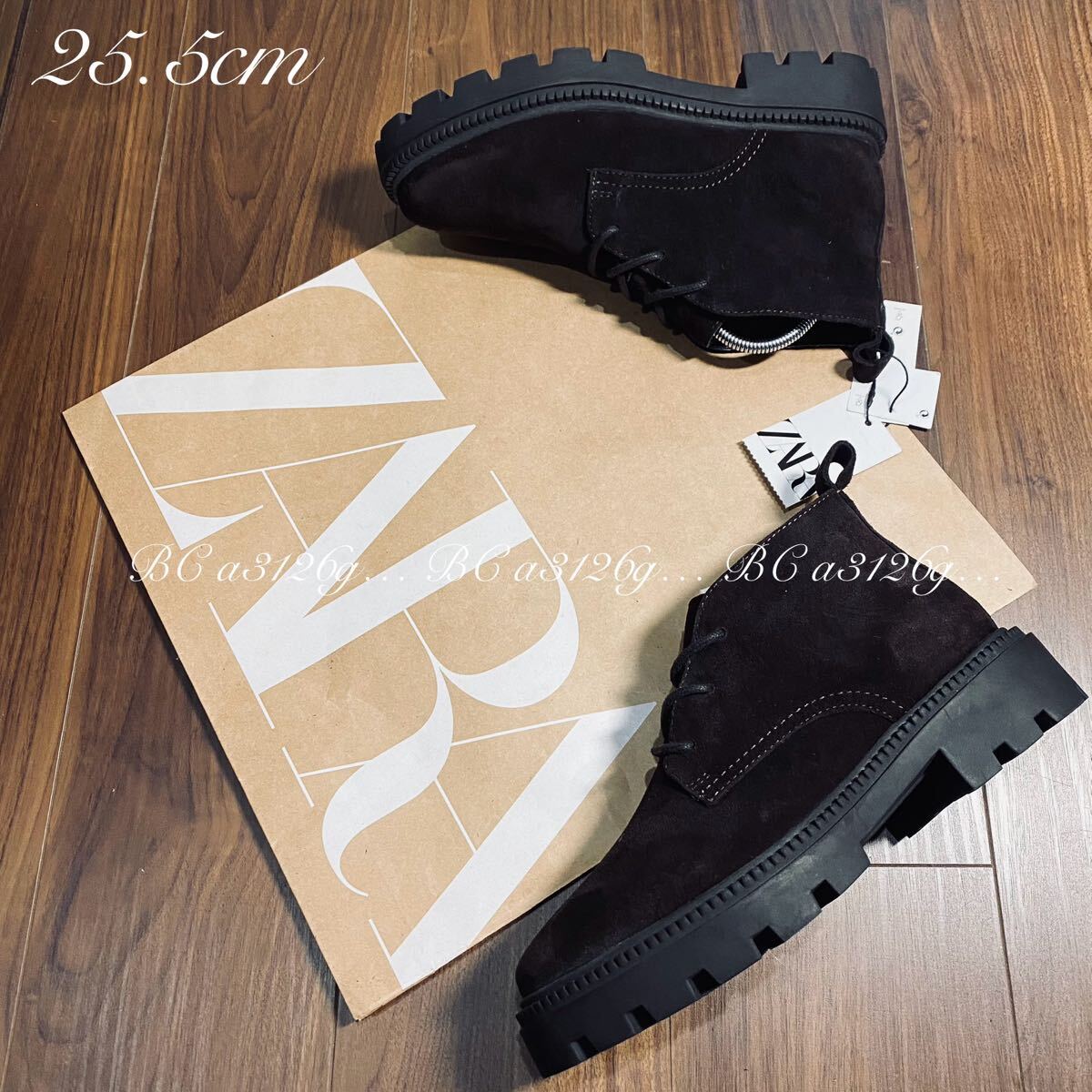 新品 ZARA 100%牛革 LEATHER BOOTS 25.5cm 39 BROWN メンズ ザラ レザー 3アイレット ブーツ シューズ 厚底 タグ付き拍卖