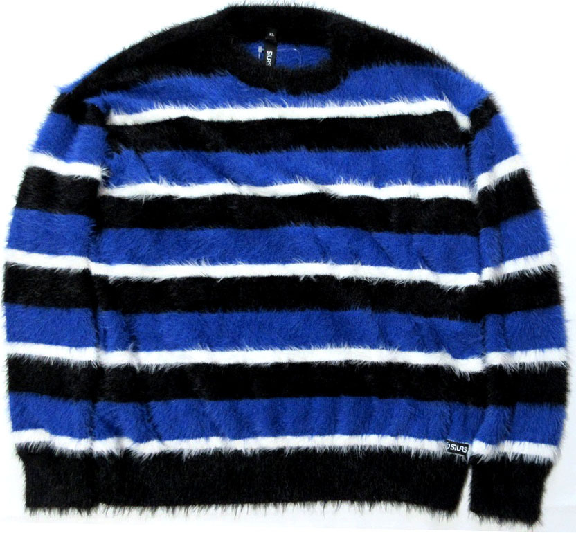 Silas (サイラス) セーター ブルー ブラック Lサイズ 黒 SHAGGY SWEATER かまいたち 濱家 着用 マルチ ボーダー 黒青 品番:110233015001拍卖