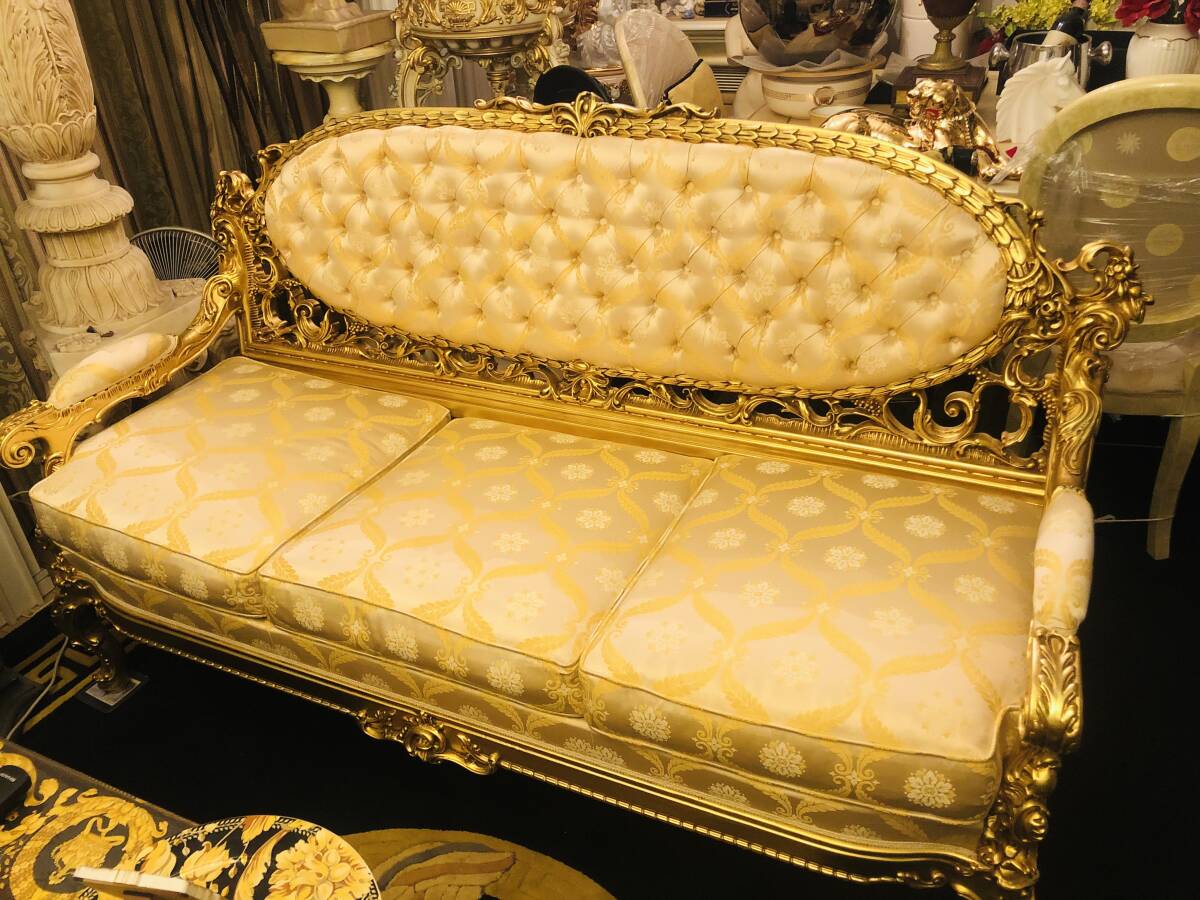超豪華700万シリックゴールド金箔金箔ソファ3人用+1脚用(3点)拍卖