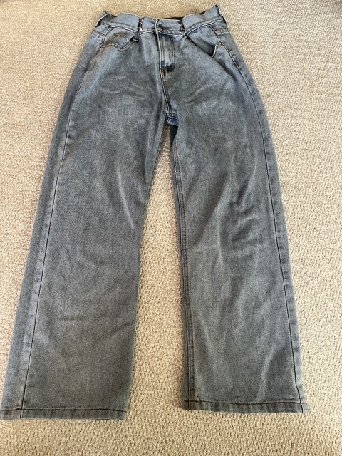 jeans韓国購入ウエストホック調節デザインデニムパンツストレートフレアジーンズS拍卖