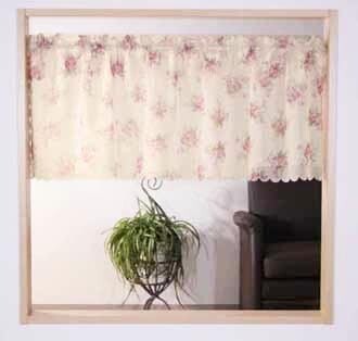薄手のボイル生地 バラ柄のプリント ベージュ色 小窓カフェカーテン 145×45cm ガーデンローズカフェ 14406naru拍卖