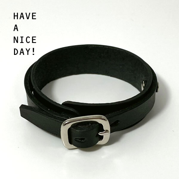 【Sサイズ】 レザー ブレスレット リストバンド 2重巻き 牛革 本革 メンズ レディス ヌメ革 ハンドメイド ブラック拍卖