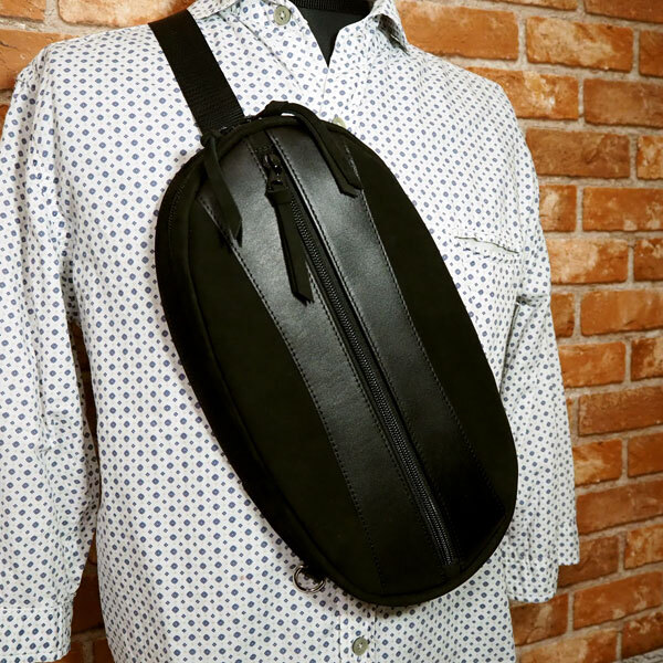 ボディバッグ ショルダーバッグ ヌバック ウエストバッグ 手作り レザー 革 ハンドメイド 牛革 ヌメ 斜め掛け 黒 ブラック拍卖