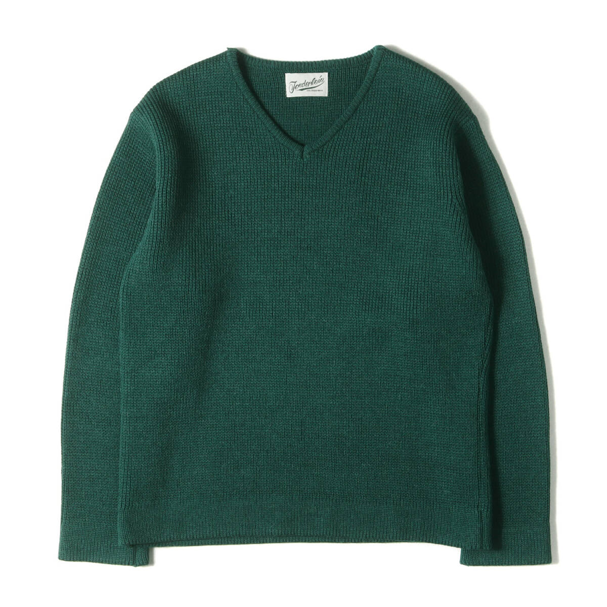 【美品】TENDERLOIN テンダーロイン ニット サイズ:M / プレーン Vネック ウールニット セーター (T-SWEATER V) / グリーン / トップス拍卖