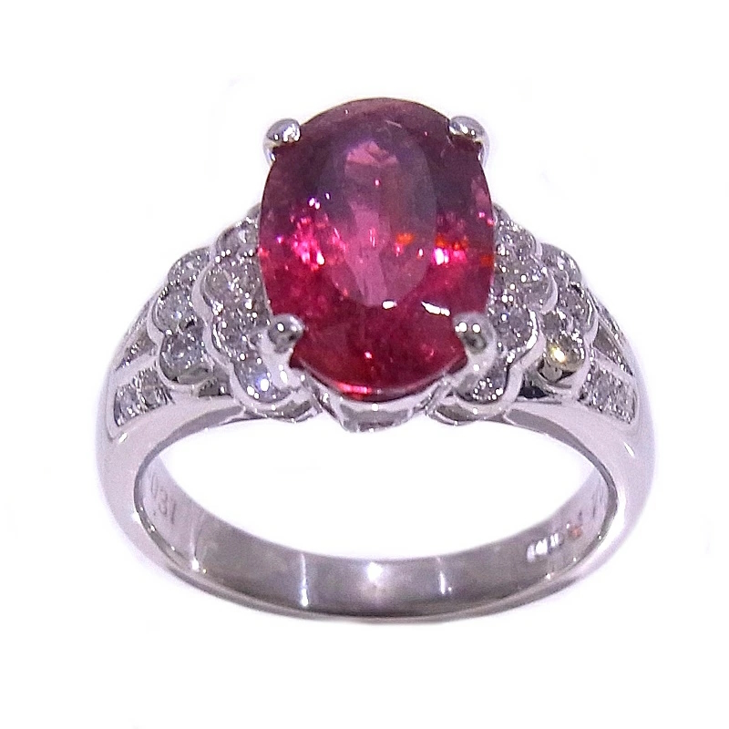 Pt900 プラチナ リング 指輪 天然トルマリン レッドトルマリン 3.34ct ダイヤモンド 0.31ct 【美品】【中古】【程度A】拍卖
