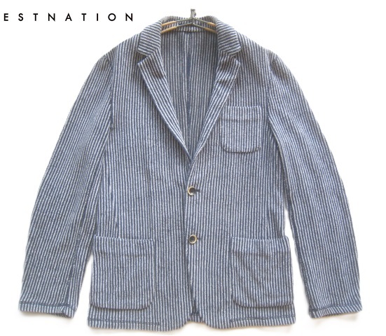 美品!!エストネーション ESTNATION*ストライプ柄パイル地2つアンコンボタンジャケット・ブレザー M 紺×白 拍卖