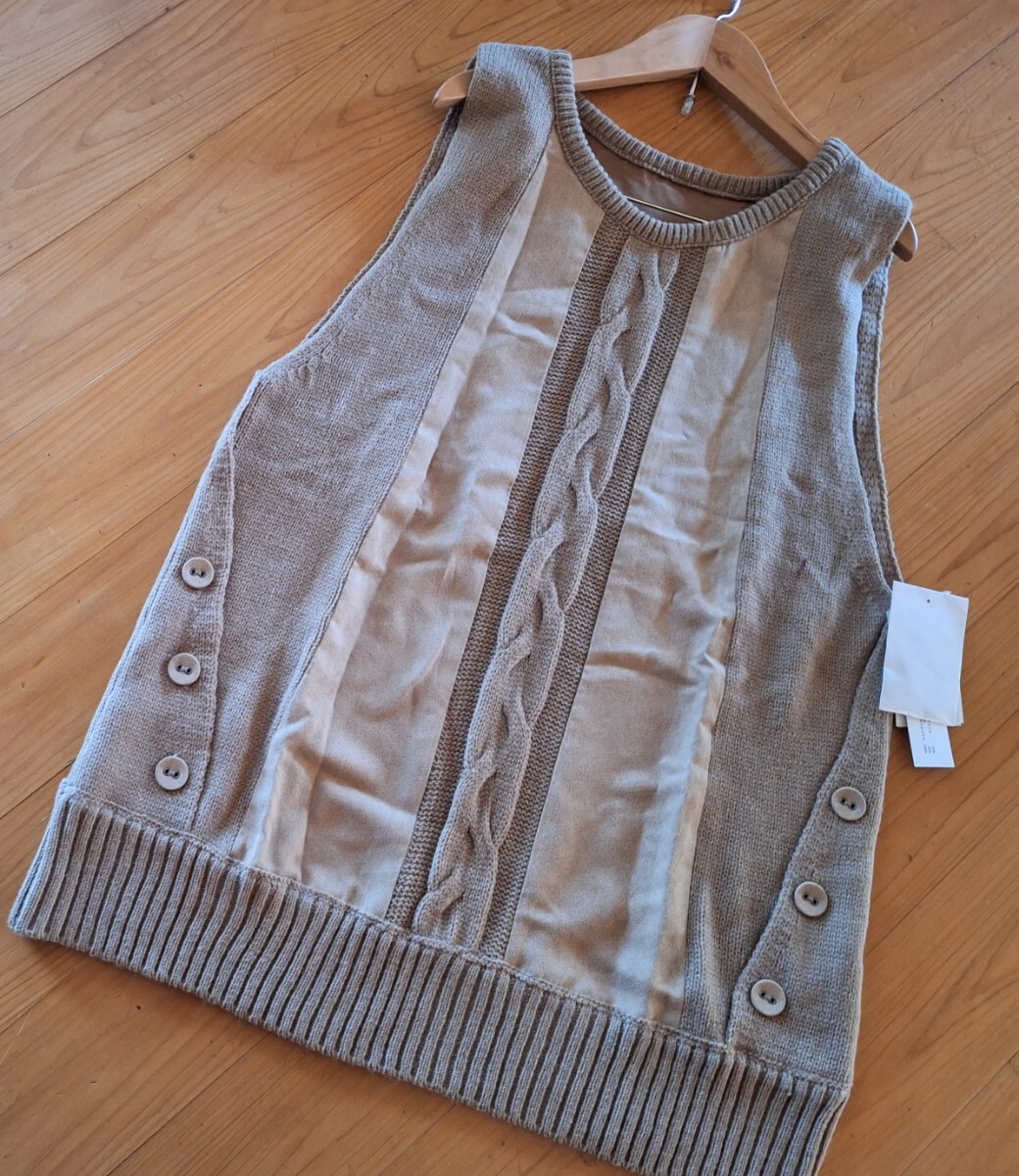 ★新品 アンリックオーブルー 異素材 ノースリーブニット レイヤード 薄手 L★拍卖