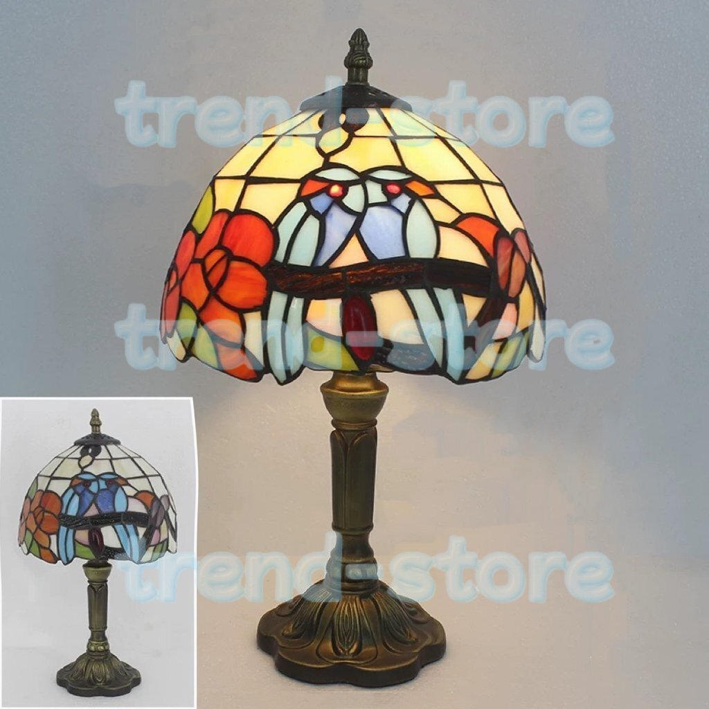 芸術品ステンドランプ 花柄 室内装飾 ステンドグラス レトロな雰囲気 ティファニー技法 テーブルスタンド 照明拍卖