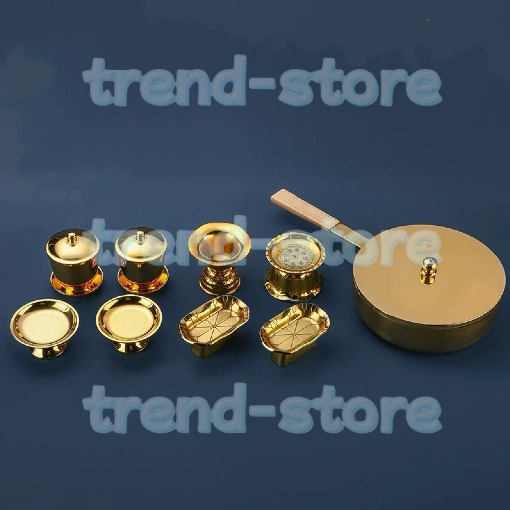 密教法具 真言宗 聖天用法具 大根器/天座/団器/華水器 9点 仏具 真鍮製 磨き仕上げ拍卖