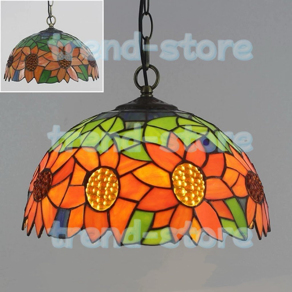 芸術品ペンダントライト ステンドランプ ステンドグラス ヒマワリ花柄 照明 ティファニー ベッドルーム用 通路用ランプ 室内装拍卖