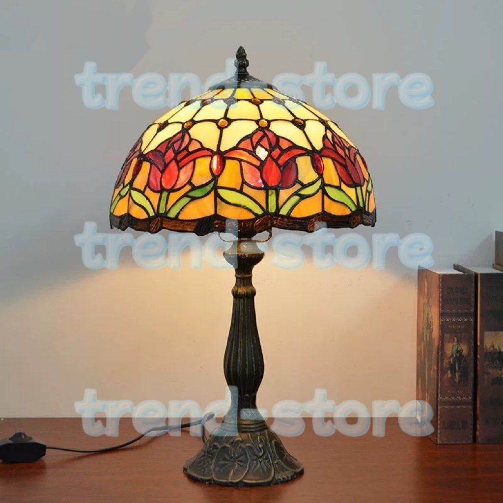 稀少美品◆芸術品◆ステンドランプ ステンドグラス アンティーク 花柄 レトロな雰囲気がおしゃれ ティファニー デスクライト 照明拍卖
