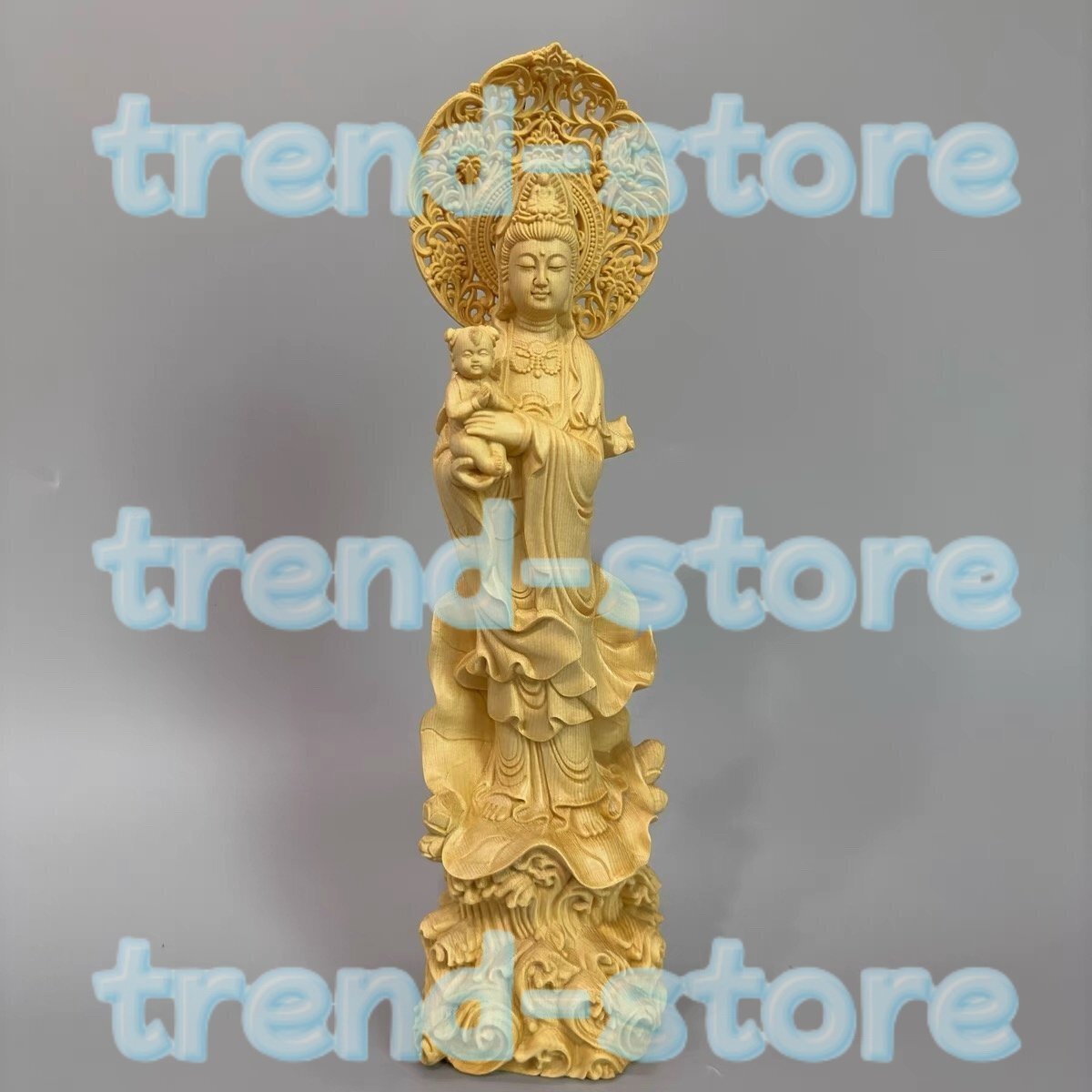 送子観音菩薩 慈母観音 仏像 木彫仏像 木彫り 木製 仏像 観音菩薩 立像 縁起物拍卖