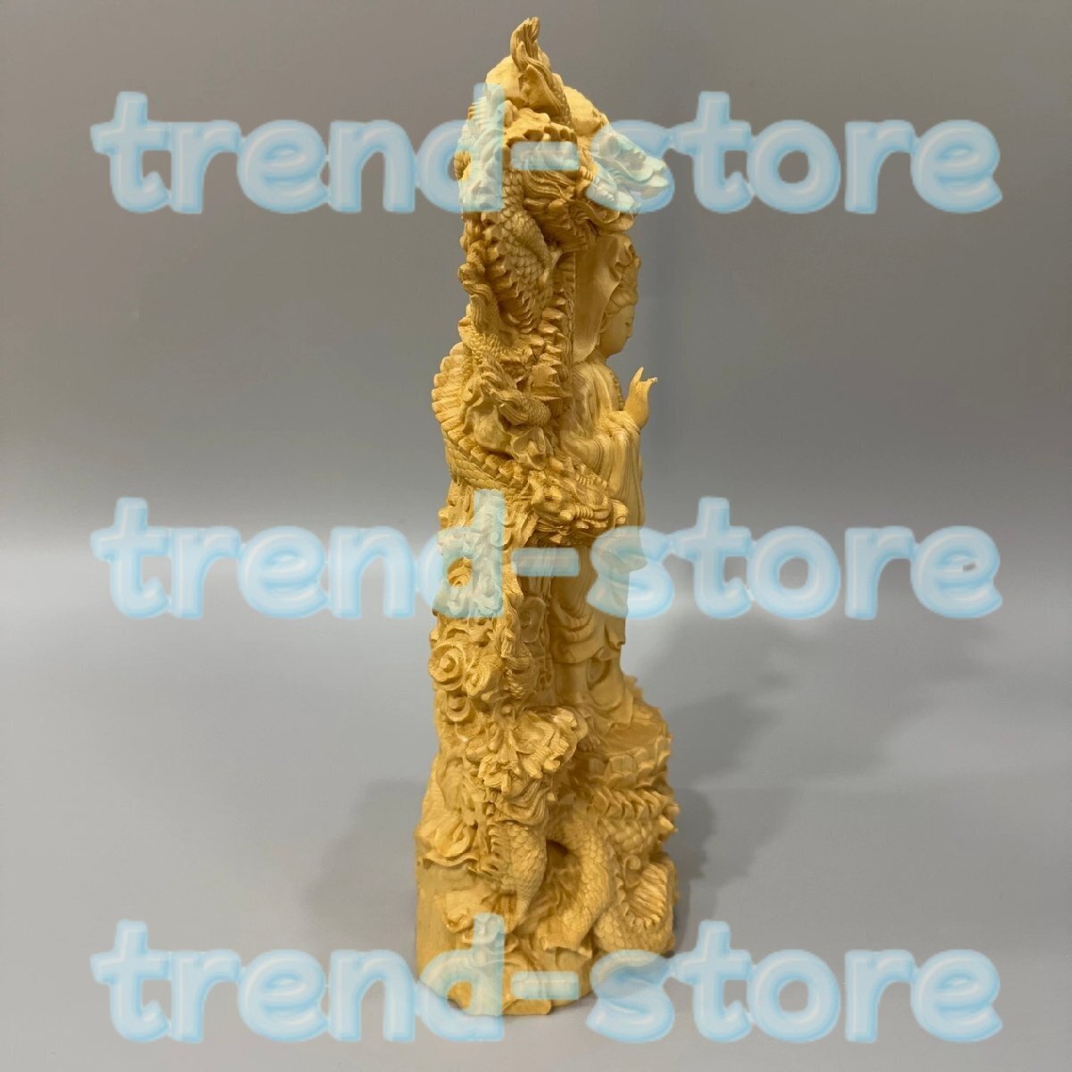 仏像 木彫り 九龍観音 龍上観音 観音菩薩 観音像 置物 桧木製 彫刻拍卖