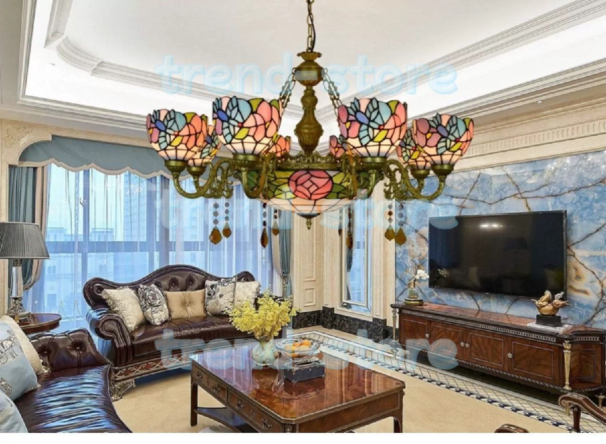 ステンドグラス.ペンダントライト豪華天井照明ステンドグラスランプ ガラス工芸品拍卖