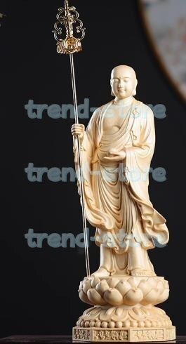木彫り仏像【地蔵菩薩立像】木製 安産祈願 子育ての守護尊 仏間 仏壇 木彫り ぶつぞう (桧木製-高さ30cm)拍卖