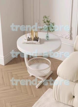 美品☆北欧風コーヒーテーブル 岩板 丸型テーブル ソファサイドシェルフ ベッドサイドシェルフ リビング 寝室用テーブル収納付き拍卖