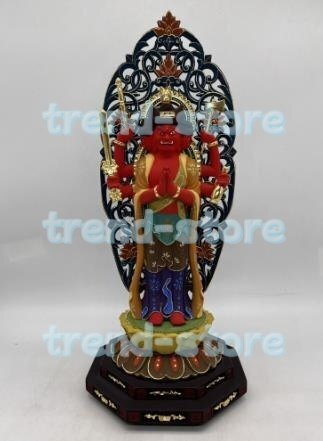 仏像 馬頭観音 馬頭明王 立像 桧木彩色 木彫仏像 木彫り 木製 総高約48cm拍卖