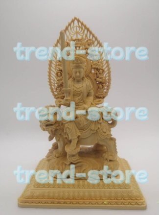 極上品 文殊菩薩 文殊菩薩像 文殊 仏教工芸 精密細工 木彫仏像 神獣台座 飛天光背拍卖