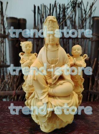 緑起物 仏像 観音菩薩 仏教工芸品 童子 童女 観音像 観音菩薩像 観音様 木造木彫 飾り置物 供養品 風水 祈る拍卖