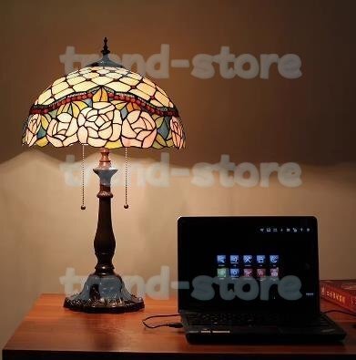 芸術品◆ステンドランプ ステンドグラス アンティーク バラ花柄 レトロな雰囲気がおしゃれ ティファニー デスクライト照明拍卖