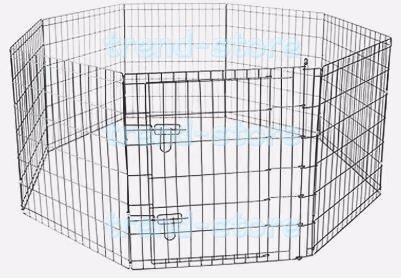 ベーシック ペットサークル ペットフェンス 折りたたみ可能 金属製 ゲート付き パネル8枚 150 x 150 x 76cm ブラック拍卖