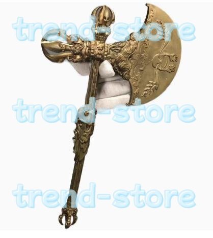 密教法具★ 極上品 鉞斧 寺院仏具 銅製 磨き仕上げ 長さ33cm拍卖