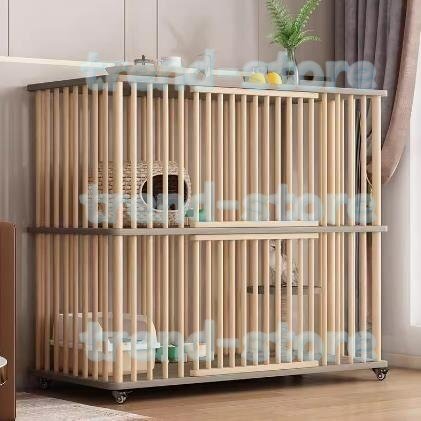 木製 猫用ケージ 二層キャットケージ 室内用 ねこケージ 大型 組み立てが簡単 多段 広い空間 キャスター付き 猫のゲージ (単層A)拍卖