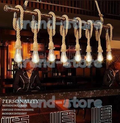 極美品★麻 ロープ ペンダントライト 吊り下げ ヴィンテージ インテリア 装飾 天井 照明器具 ランプ オシャレ カフェ 8灯拍卖