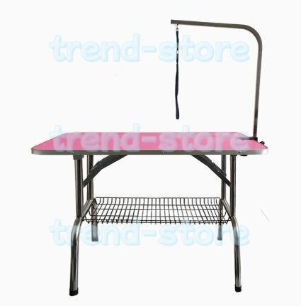 ペット用 トリミングテーブル トリミング台 ペットトリミング 台面 アジャスター付 折り畳み リード紐付 ステンレス鋼 ゴム 収納カゴ付拍卖