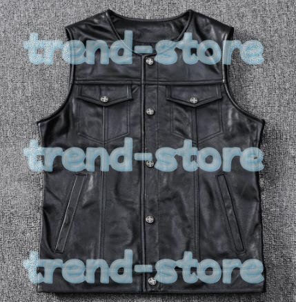 紳士格好良いレザーベスト メンズ本革新品 バイクウエア多機能 サイズS-4XL 拍卖