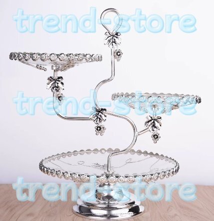 3段セットケーキ スタンド プレート トレー 皿 ガラス皿 アフタヌーンティー フルーツ拍卖