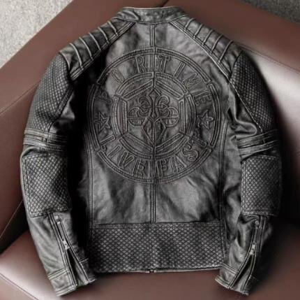 高品質/綺麗★ハレーバイクレザージャケット 上品 本革 高級牛革 ユーズド加工 ライダースジャケット 革ジャン S~5XL拍卖