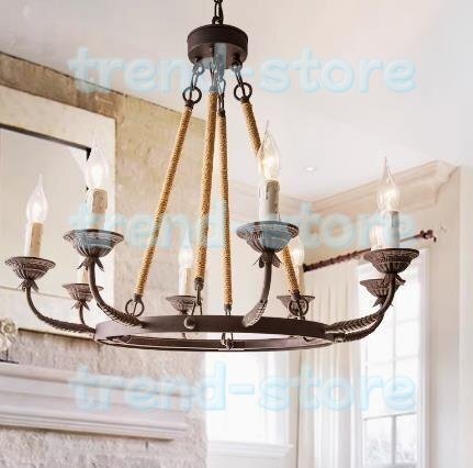 ヴィンテージ麻ロープホイールパーソナライズされたシャンデリア工業用キャンドルホルダーライト高さ調節可能な拍卖