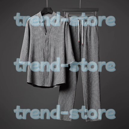 夏 Tシャツ ロングパンツ パンツ メンズ ルームウェア 部屋着 涼しいセットアップ 上下セット グレー 2XL拍卖