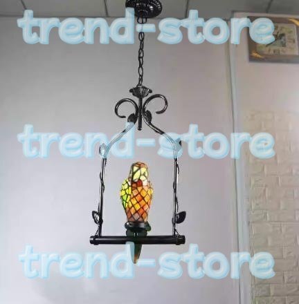 品質保証☆ステンドランプ ステンドグラス 鸚鵡 ペンダントライト オウム 吊り下げ照明 ティファニー 装飾品 照明拍卖