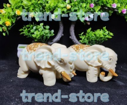 新品 象 置物 縁起物 彫刻 超絶技巧 2点セット拍卖