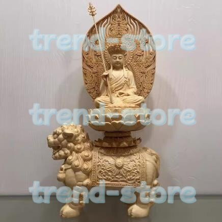木彫仏像 大願地蔵王菩薩 御獅子騎獣 檜木 彫刻工芸品 仏師で仕上げ品 高さ36cm拍卖