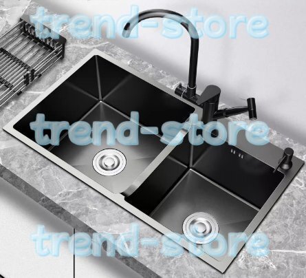 強くお勧め★納米技術 キッチンツール 304ステンレス製流し台 台所 2槽シンク キッチン 中凹型シンク 野菜シンク 大容量拍卖
