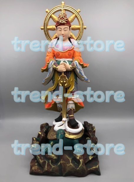 仏教工芸品 北辰菩薩 妙見菩薩 桧材 極彩色 木彫仏教 精密彫刻 仏師で仕上げ品拍卖