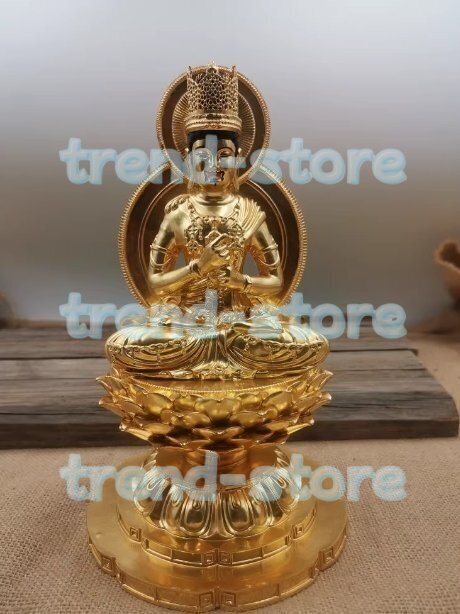 仏像 大日如来 22cm(金メッキ/純銅材質)真言宗 仏壇仏像 置物 (未・申年生まれ) 十二支守り本尊 干支拍卖