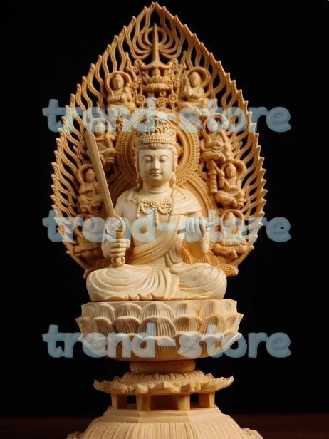 ☆極上品収蔵☆新作 文殊菩薩 座像 文殊菩薩像 仏像 仏教美術 総檜材 仏教工芸品 木彫り拍卖